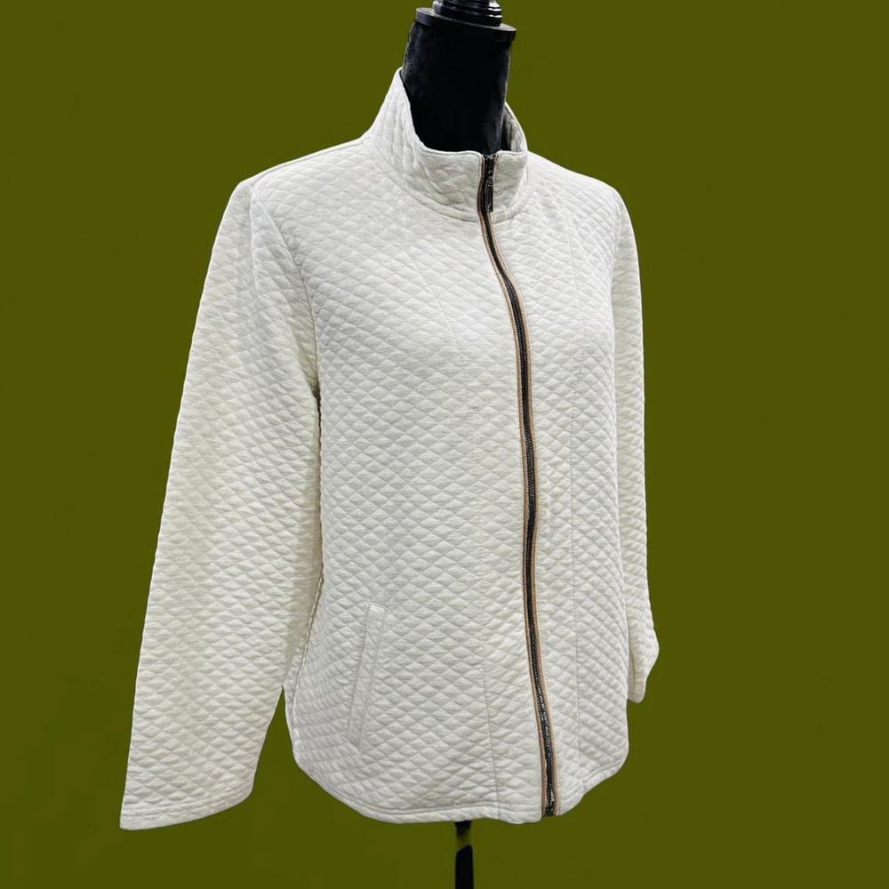 Onque Casual Quilted Jacket Women XL Light Gray Mock Neck Zip Lightweight